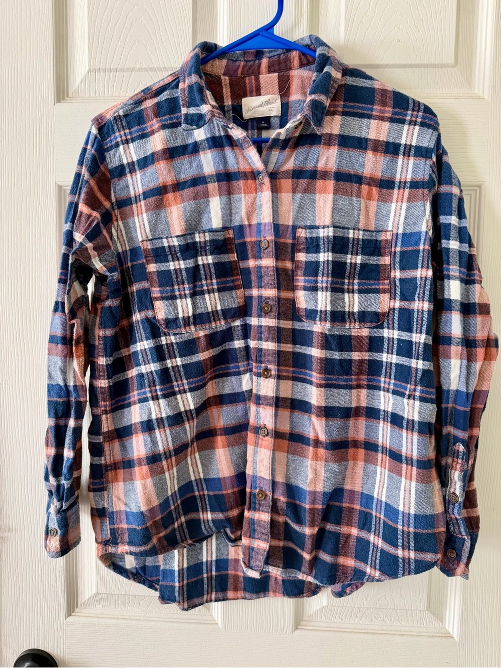 Universal Thread Plaid Button-Down Shirt in Navy & Orange